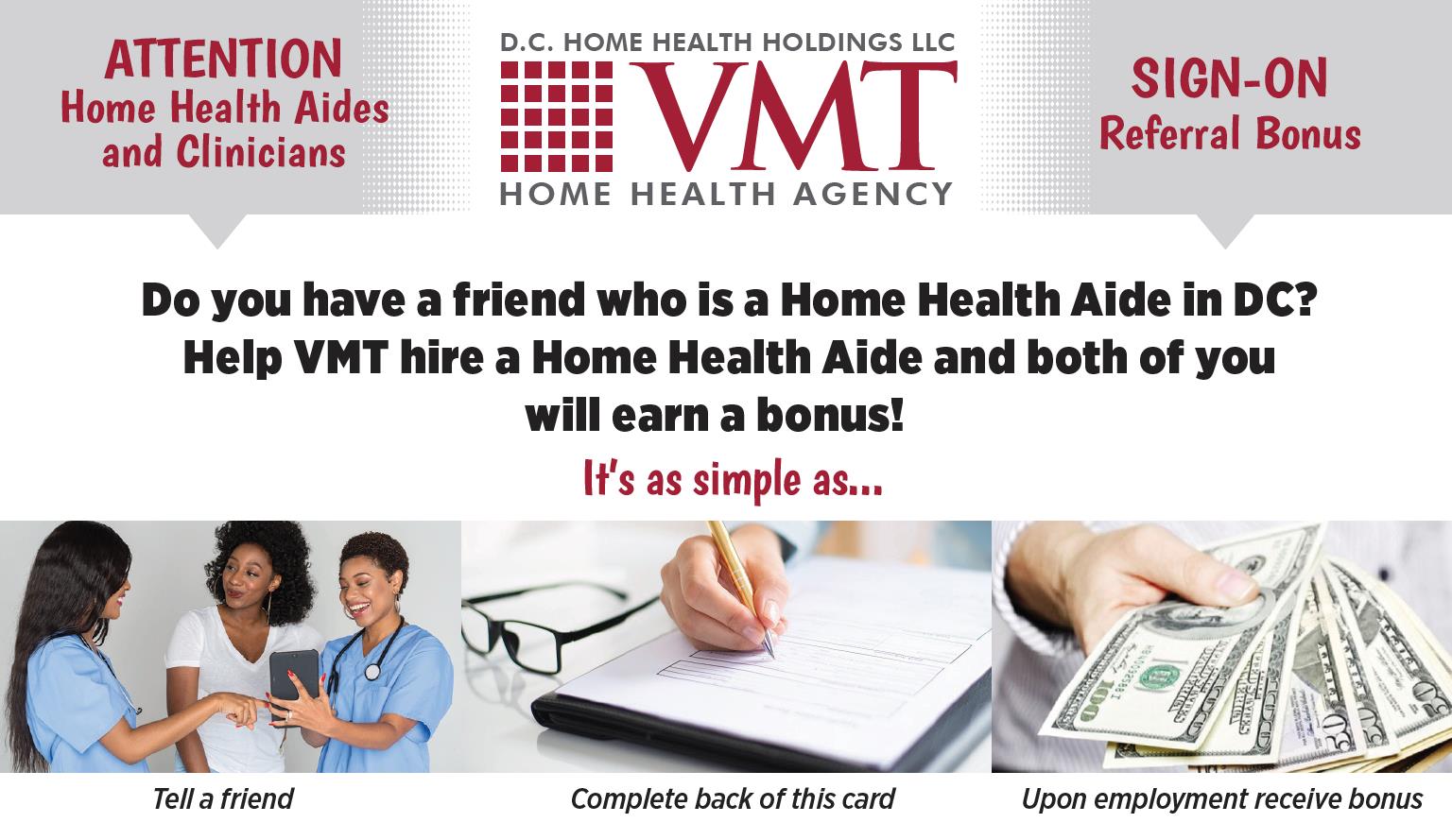 VMT Home Health Employee Referral Program Card